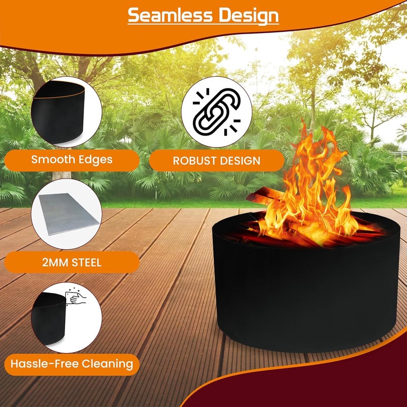 FEBTECH SIMOND Store Portable Fire Pit Ring Liner - 24" X 12" No Bottom 2mm Heavy Duty Steel Round Fire Pit Insert - Above or In-Ground DIY Fire Ring Insert for Outdoor Garden, Patio, Camping & Bonfire - Image 3